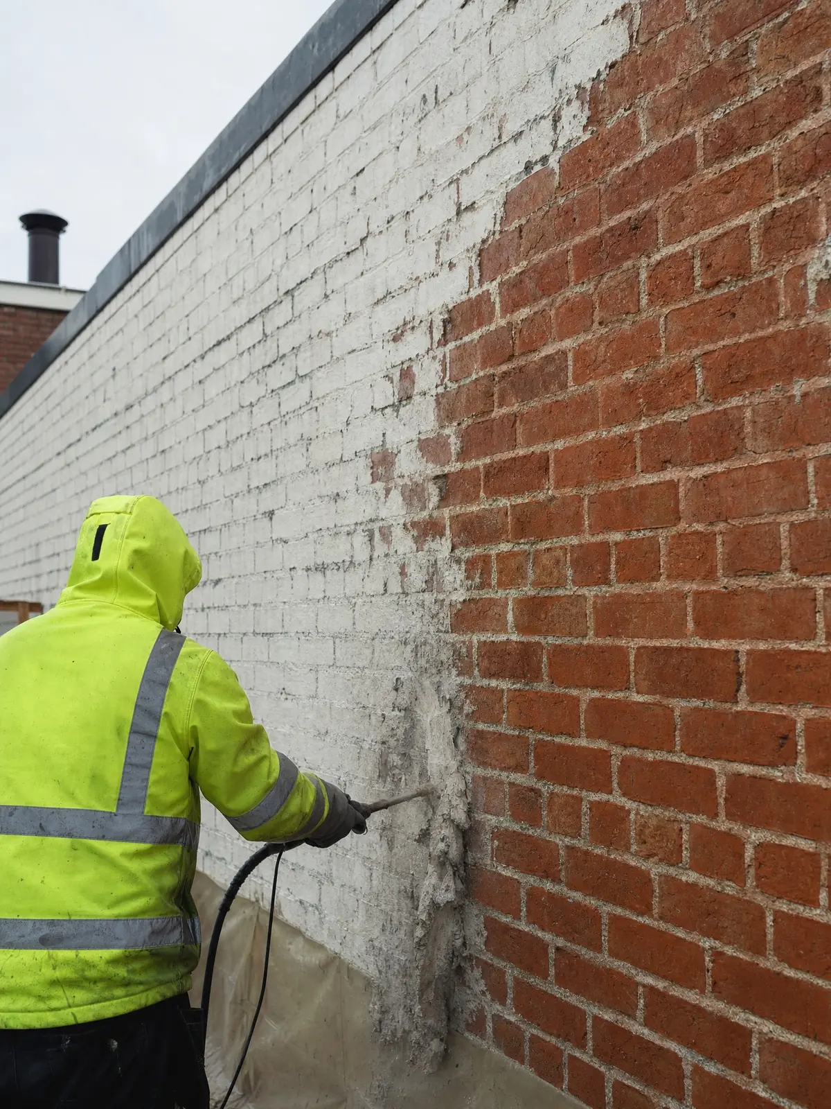 Removing paint from brickwork on a commercial building